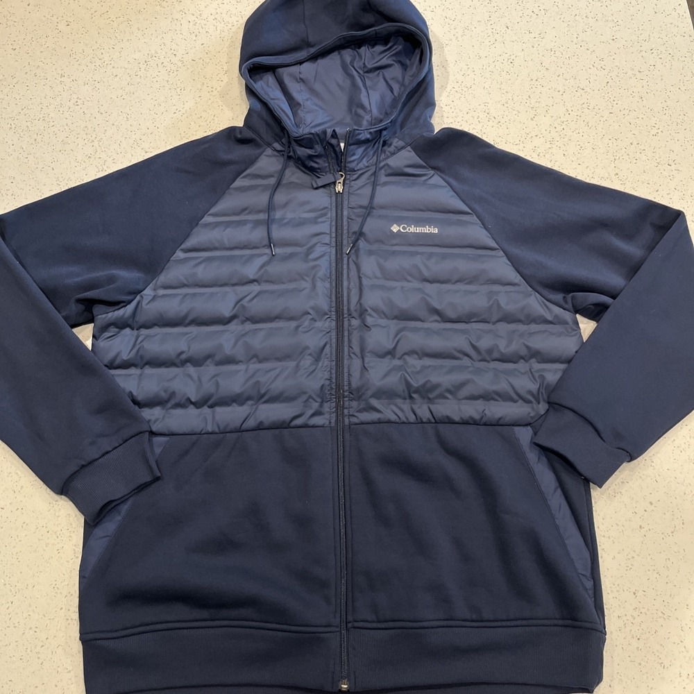 COLUMBIA‎ Hybrid Jacket Puffer Hoodie Men's Blue XL Poly Fill
